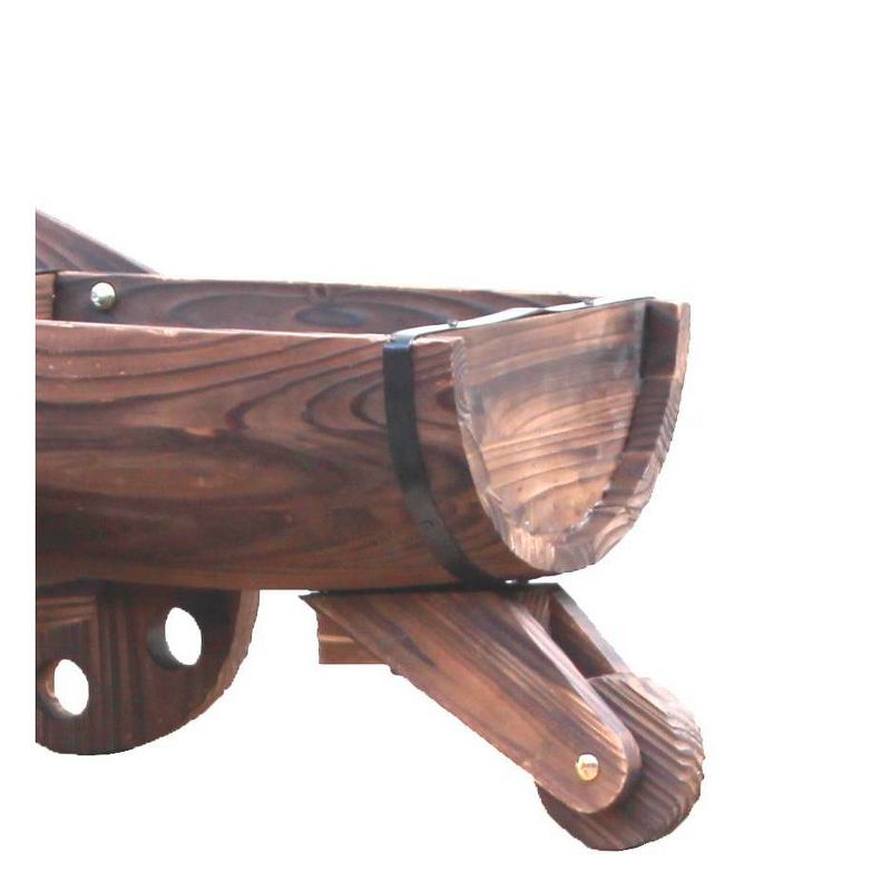 18" Wooden Wheelbarrow Barrel Novelty Planter Brown - Gardenised