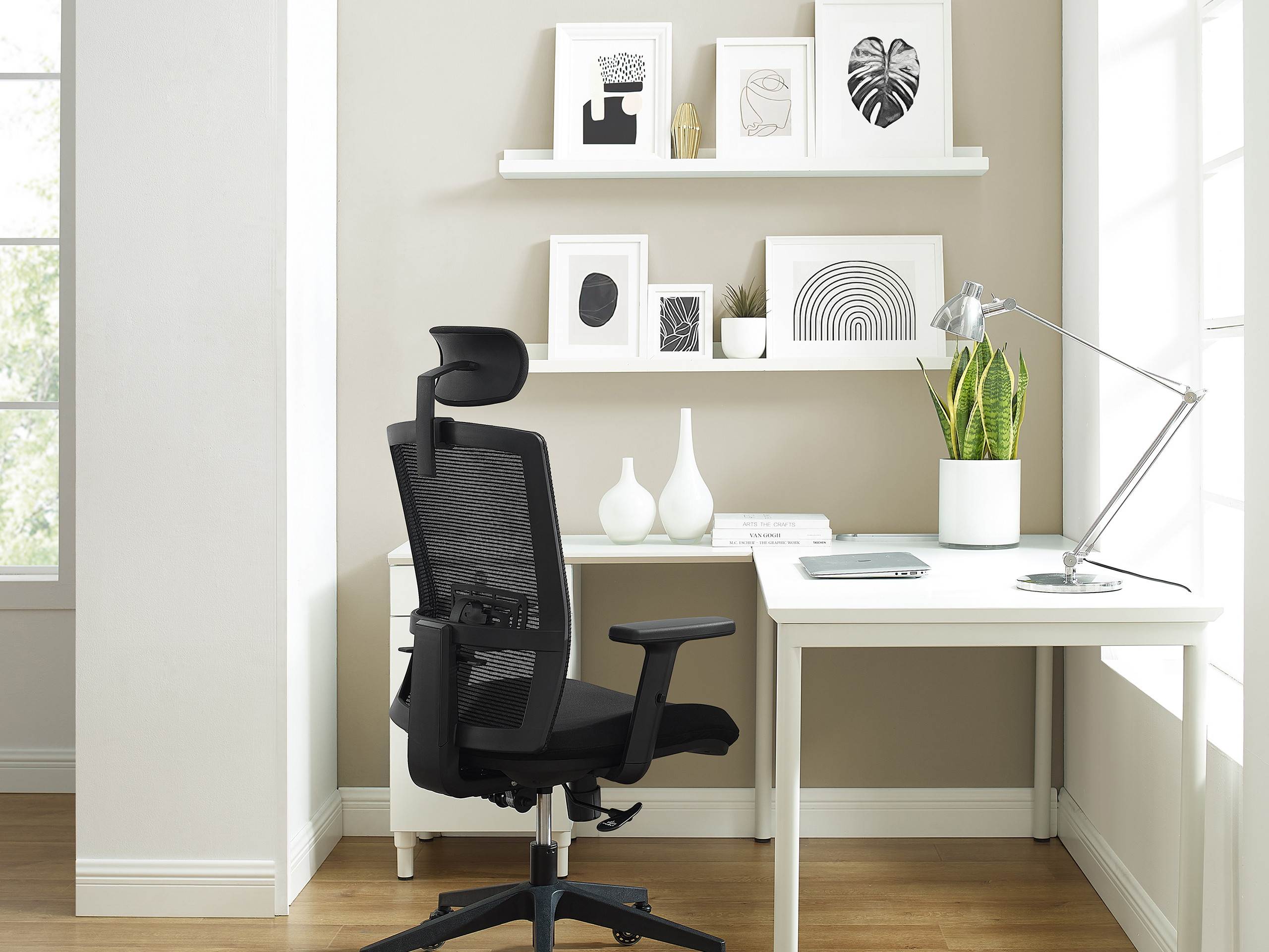 WORKSMYTH Breathable Mesh Ergonomic Office Chair Gaming Chair, Adjustable Headrest Chair Armrest, Lumbar Support and Casters