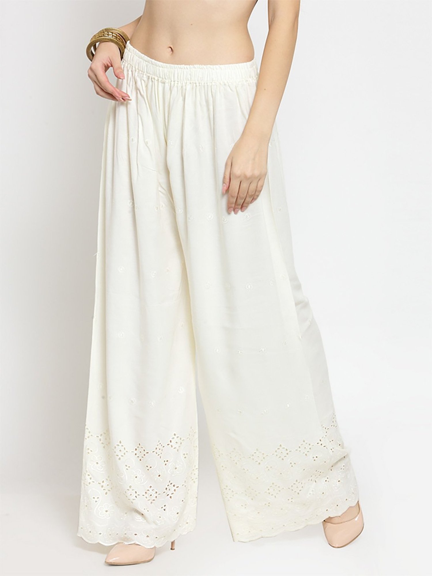 Castle Off-White Embroidered Palazzos