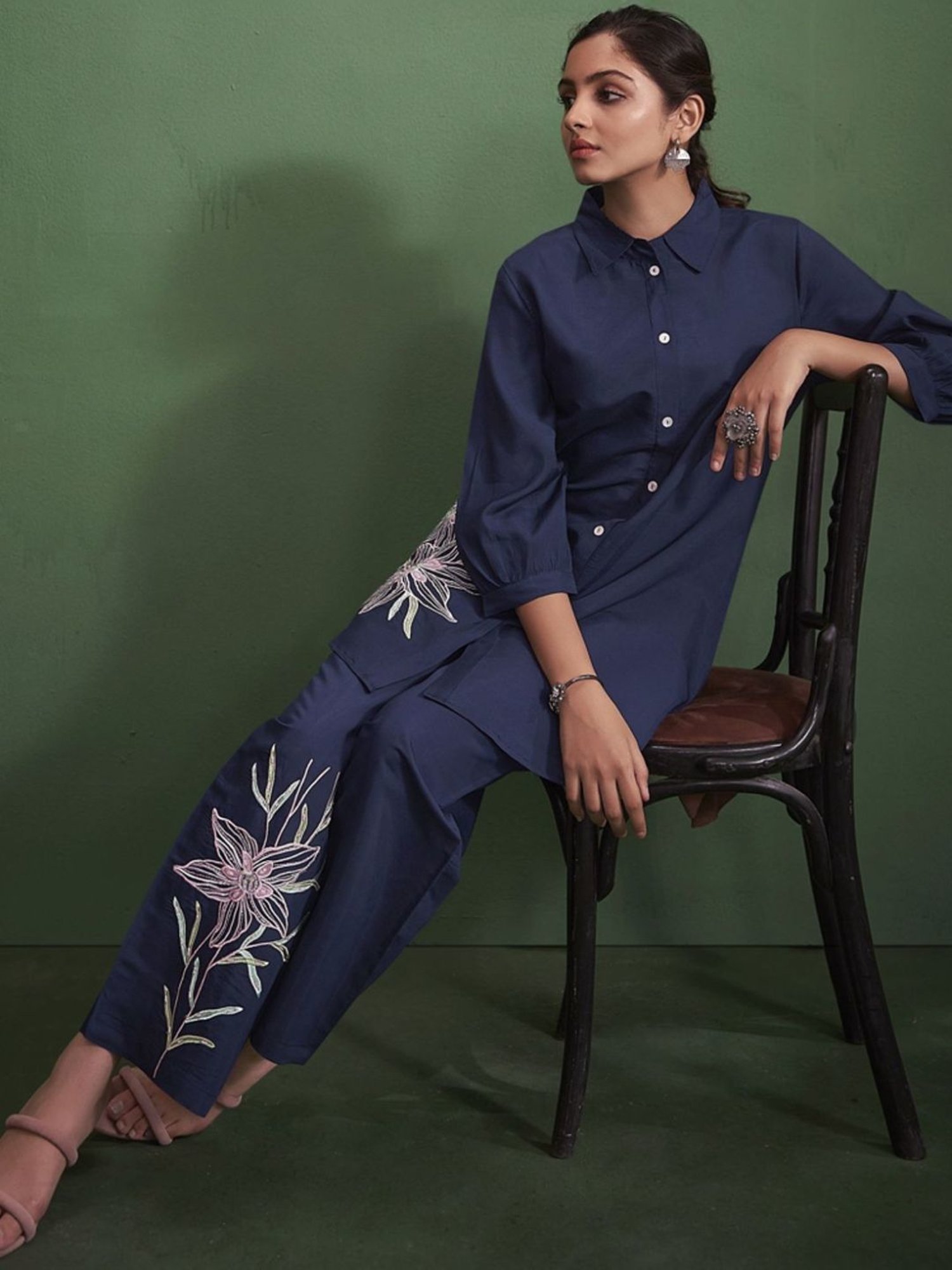 Autumnlane Navy Blue Akaay Navy Tunic with Pant Co-ord Set