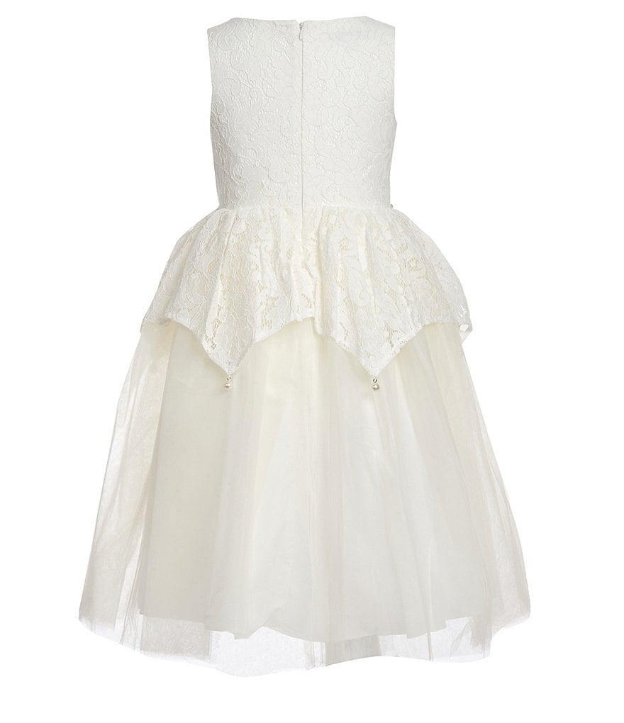Badgley Mischka Big Girls 7-16 Jeweled Lace Peplum Fit & Flare Dress