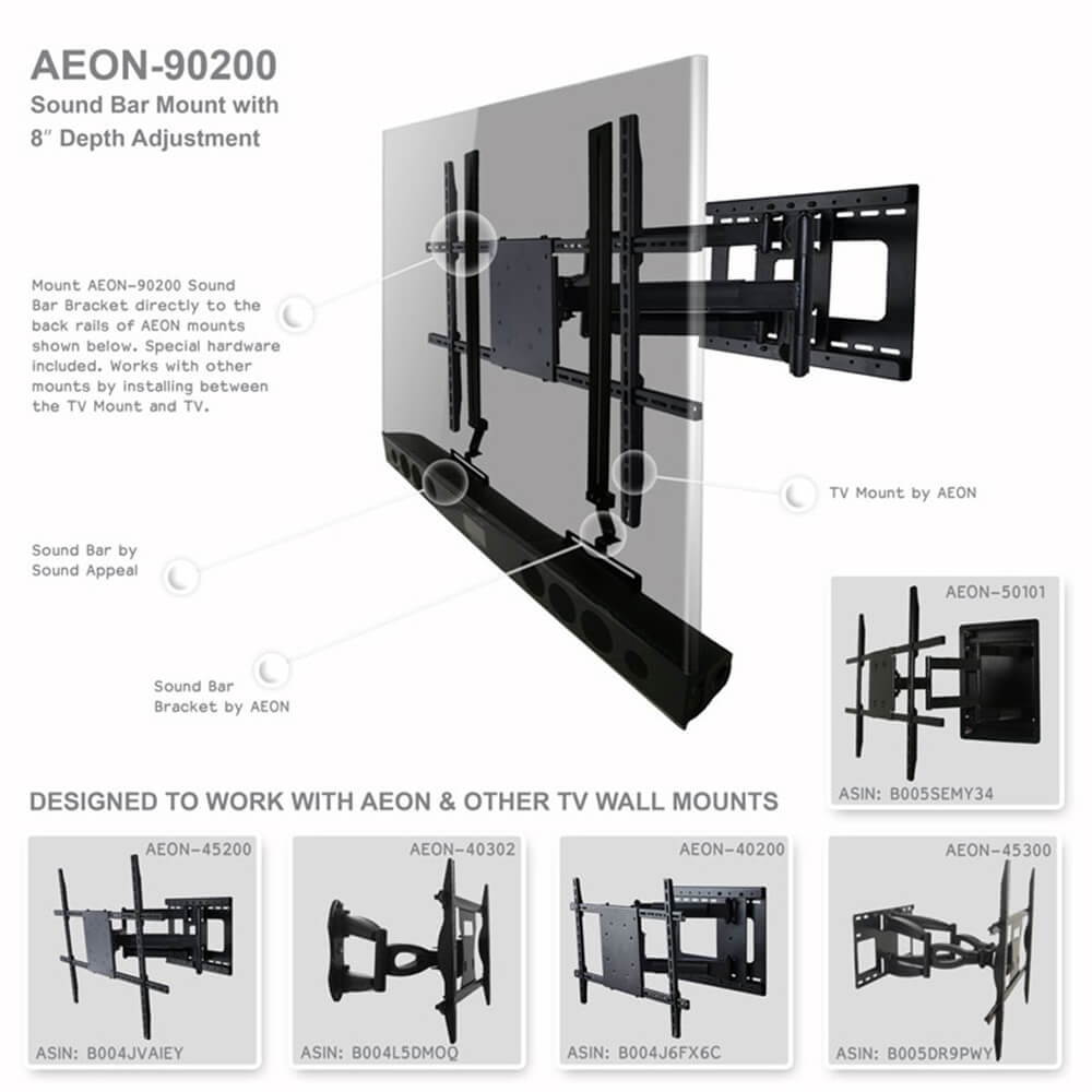 soundbar speaker mount with depth adjustments for tv wall mount brackets