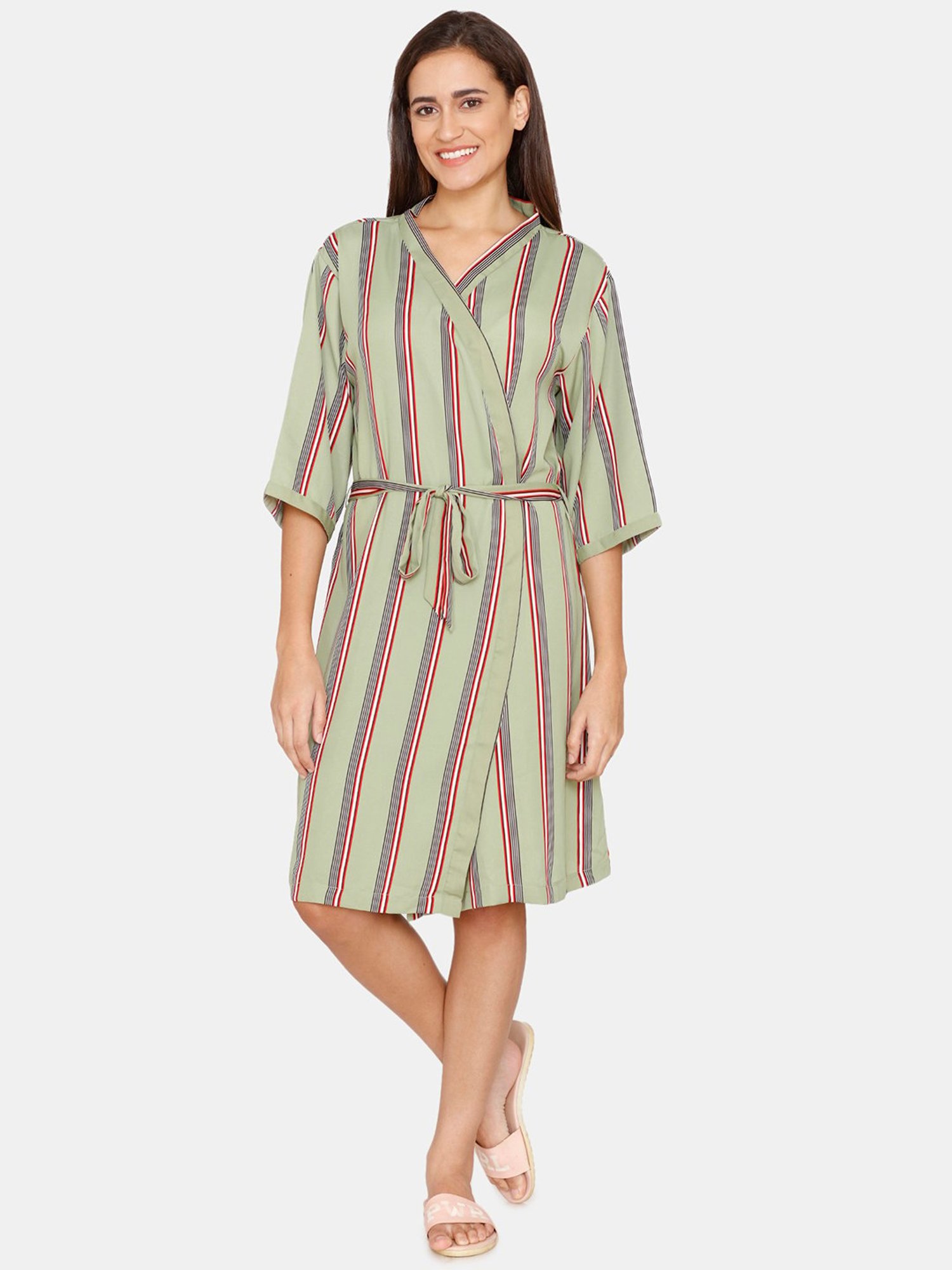 Coucou by Zivame Green Striped Robe