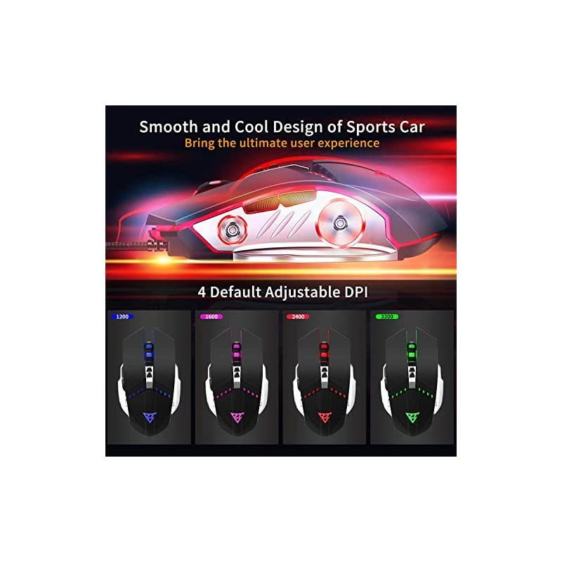 Gaming Mouse Wired Ergonomic Computer Mice with 7 Programmable Buttons 4 Circular Breathing LED Light 4 Adjustable DPI Up to 3200 for PC Mac Laptop and Gamer