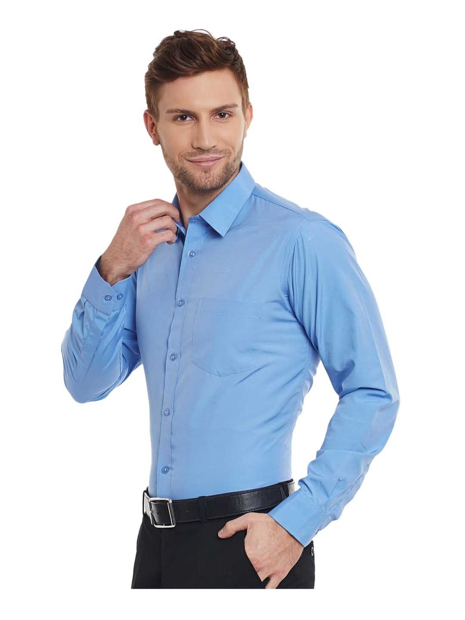 English Navy Blue Full Sleeves Solid Shirt