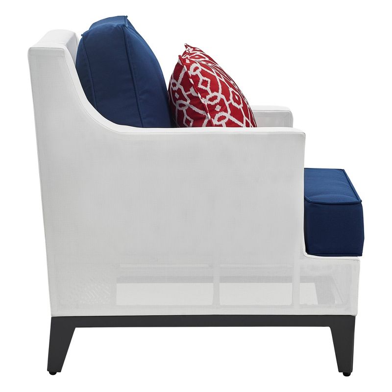 Hampton Outdoor Mesh Chair with Cushions - White & Navy - Finch