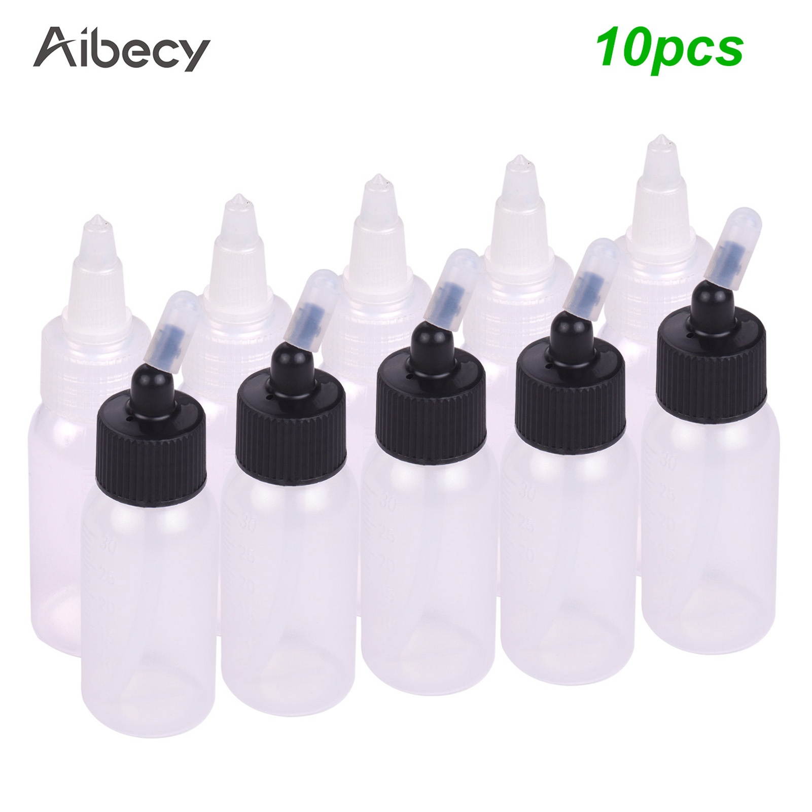 Aibecy 10pcs 1.2-Ounce(35cc) Airbrush Paint Bottles and Storage Bottles with Scale Line for Dual-Action Siphon Feed Air Brush Airbrushing Accessories