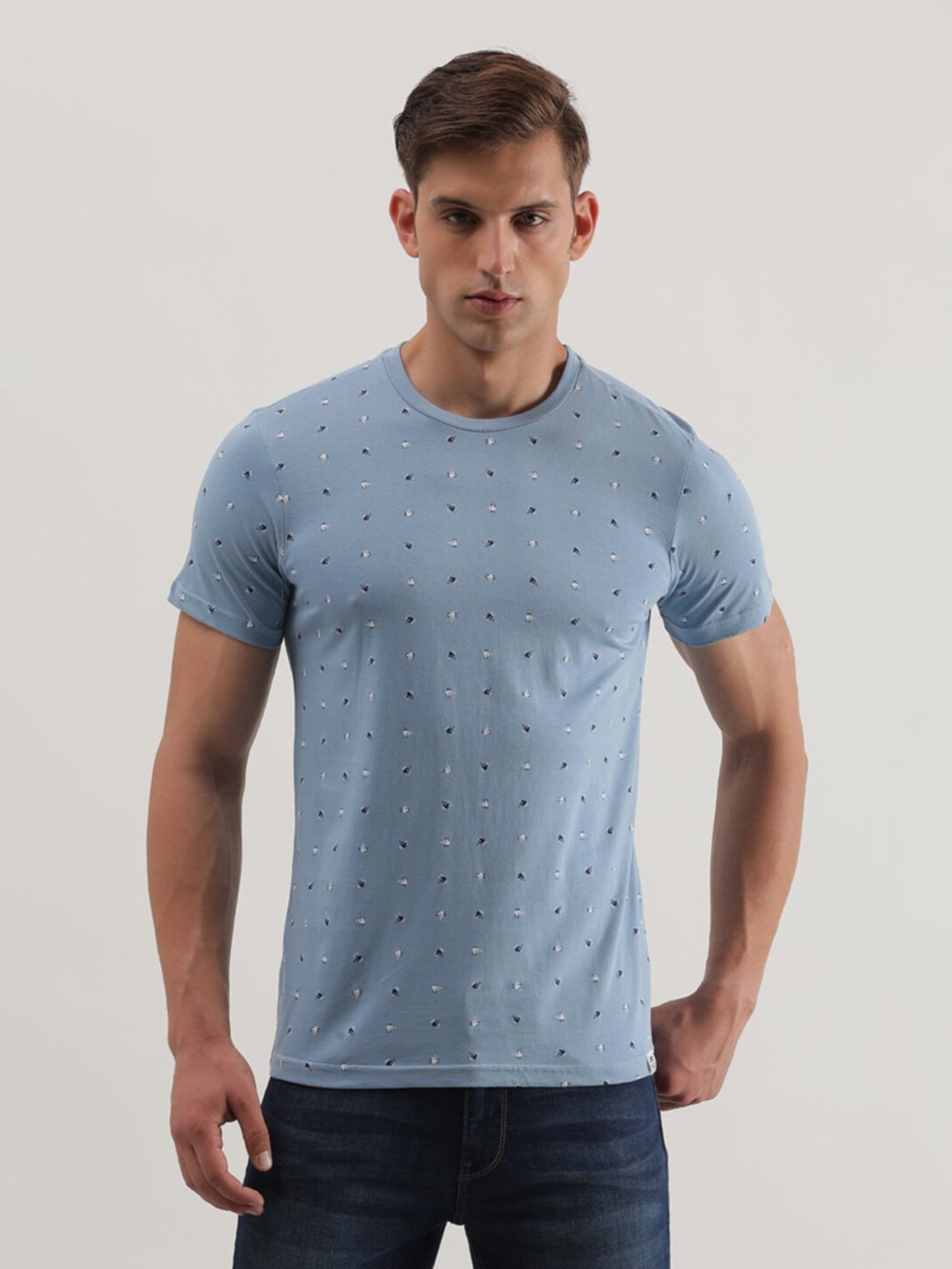 Lee Sky Blue Slim Fit Printed Crew T-Shirt
