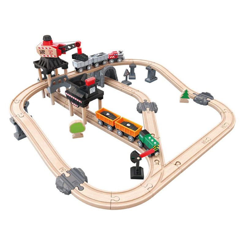 Hape E3756 Crane and Cargo Railway Train Mining Loader Set with Hoisting Magnetic Crane for Trains, Trucks, and Cargo, Multicolor