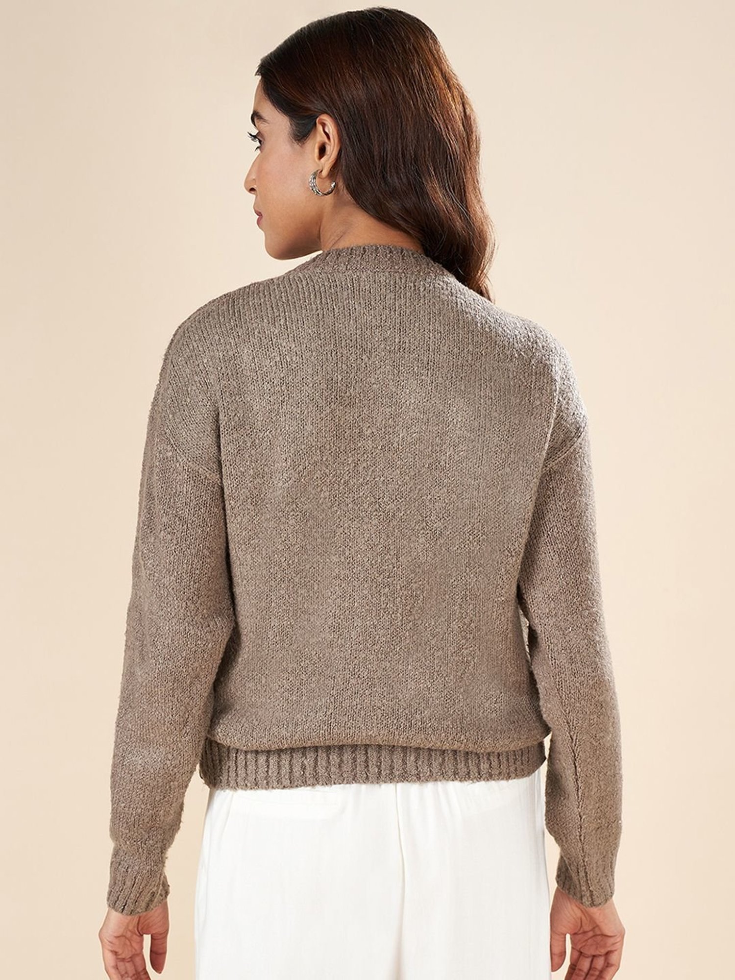 Akkriti by Pantaloons Grey Self Pattern Sweater
