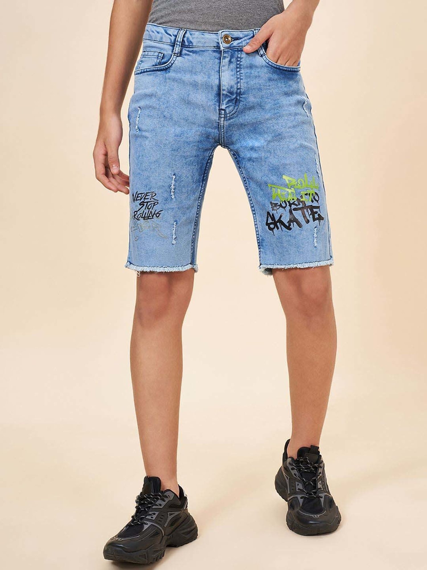 Coolsters by Pantaloons Kids Medium Blue Printed Full Sleeves Shorts