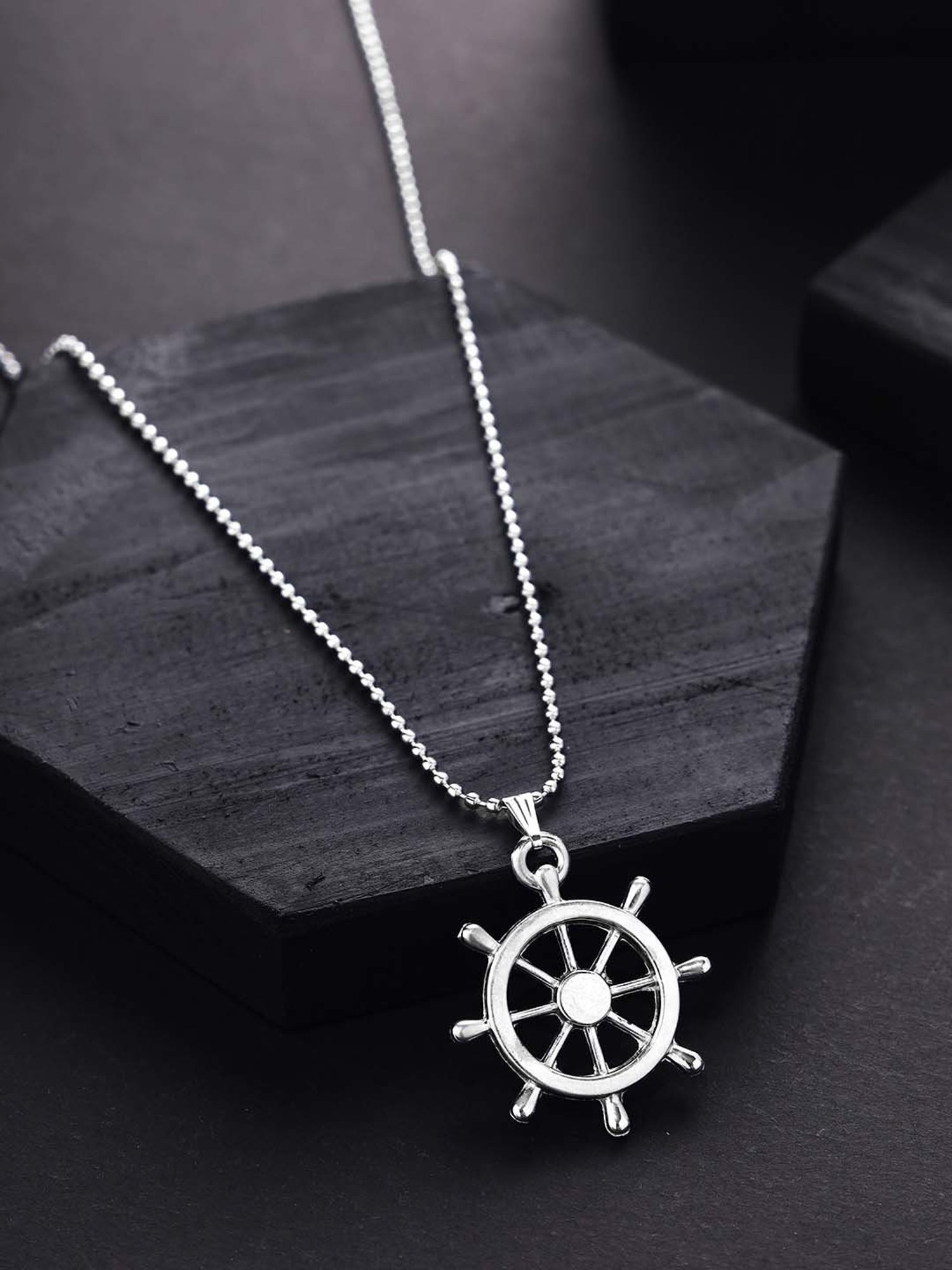 Bold by Priyaasi Navigating Style with Silver-Plated Ship Wheel Men's Chain