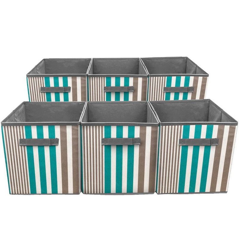 Sorbus 6pk Foldable Storage Cube Basket Bin Vertical Stripe Line Pattern Aqua