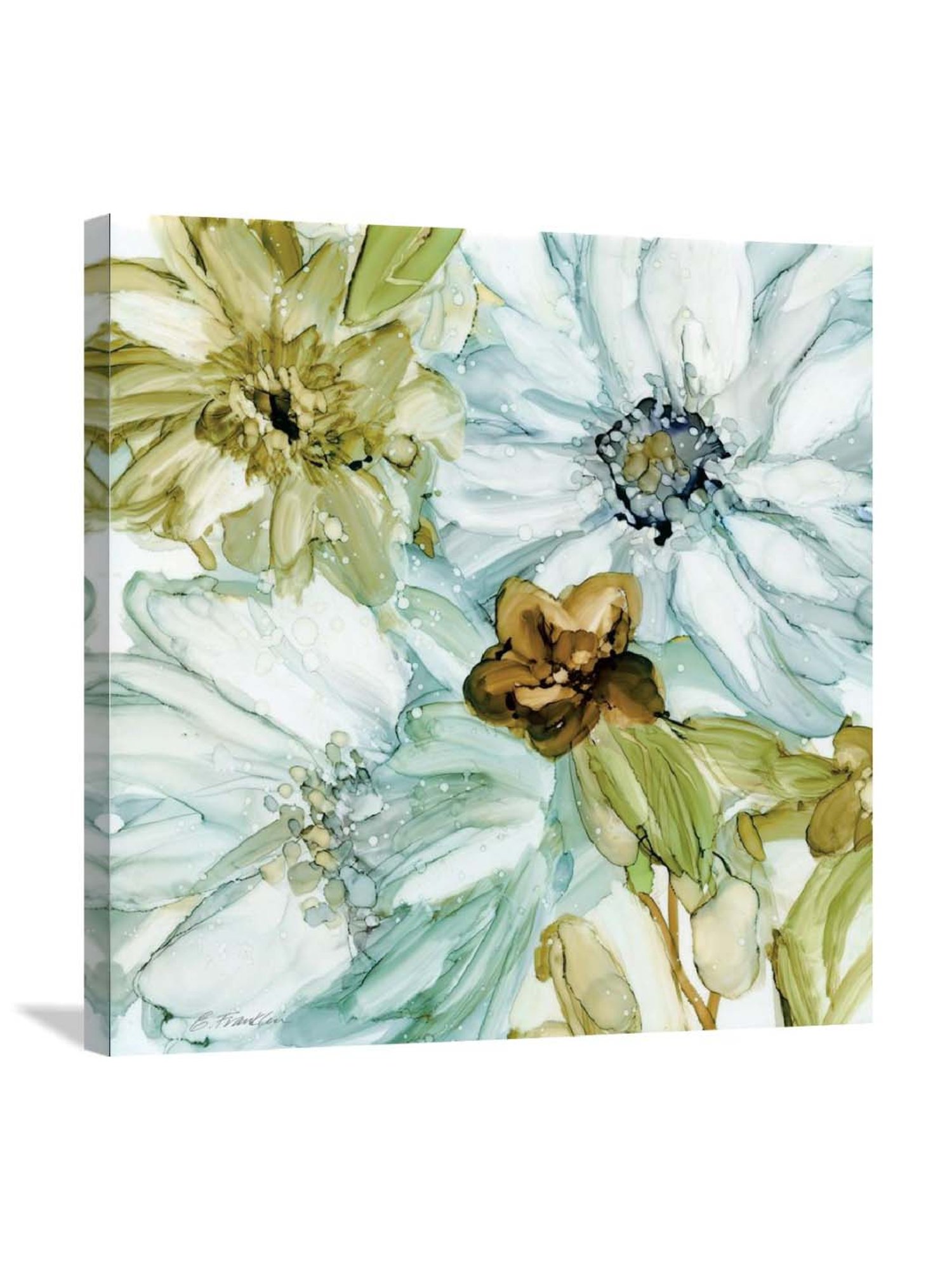 ARTE'VENUE Seaglass Garden Blue & Green Canvas Wall Arts - Set of 3 (10 X 10 inch Each)