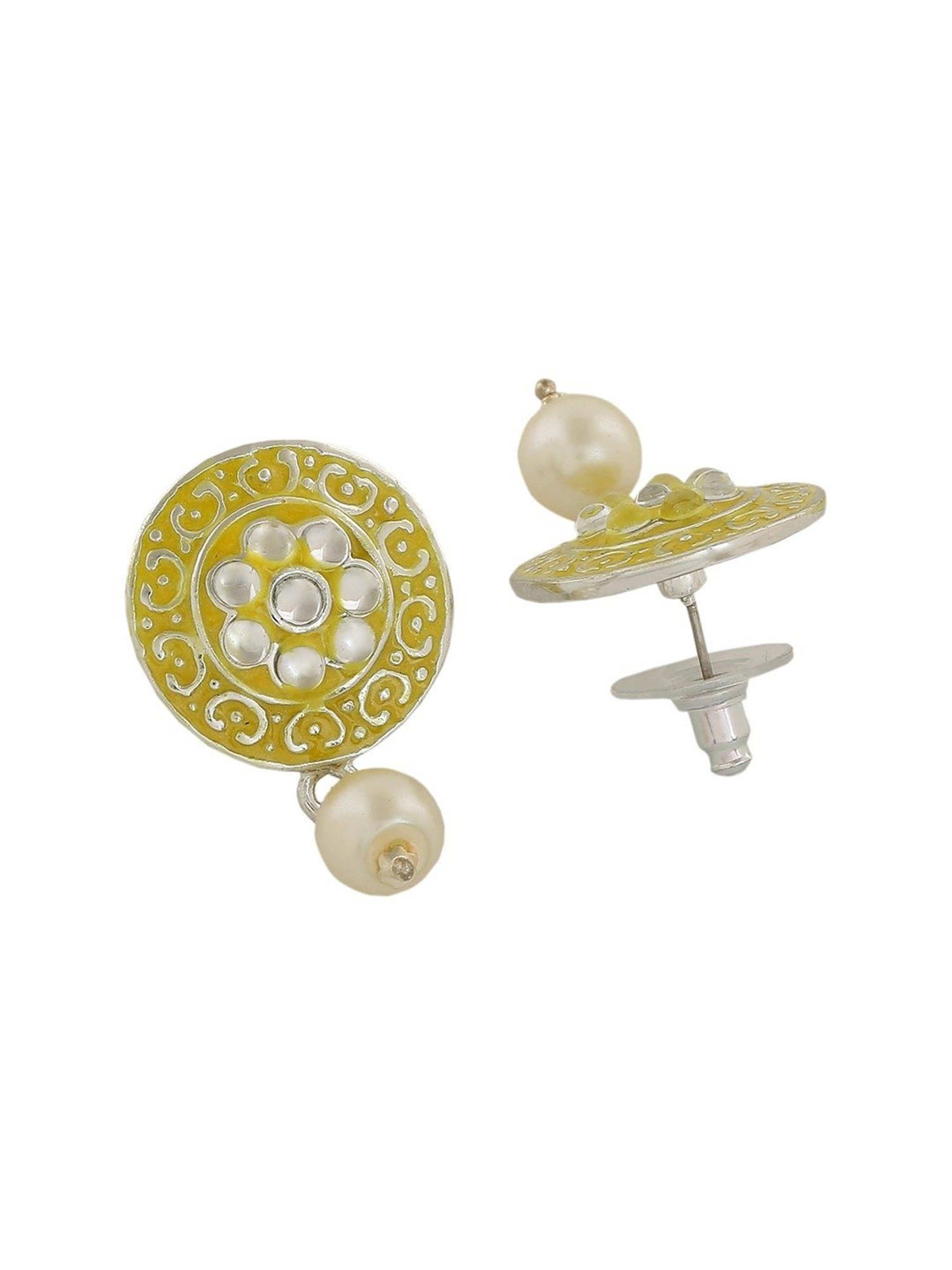 Estele Rhodium-Plated Fascinating Meenakari Kundan Drop Earrings