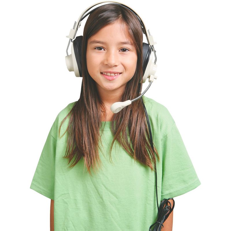 Califone 3066AV Deluxe Over-Ear Stereo Headset with Gooseneck Microphone, Dual 3.5mm Plugs, Beige, Each