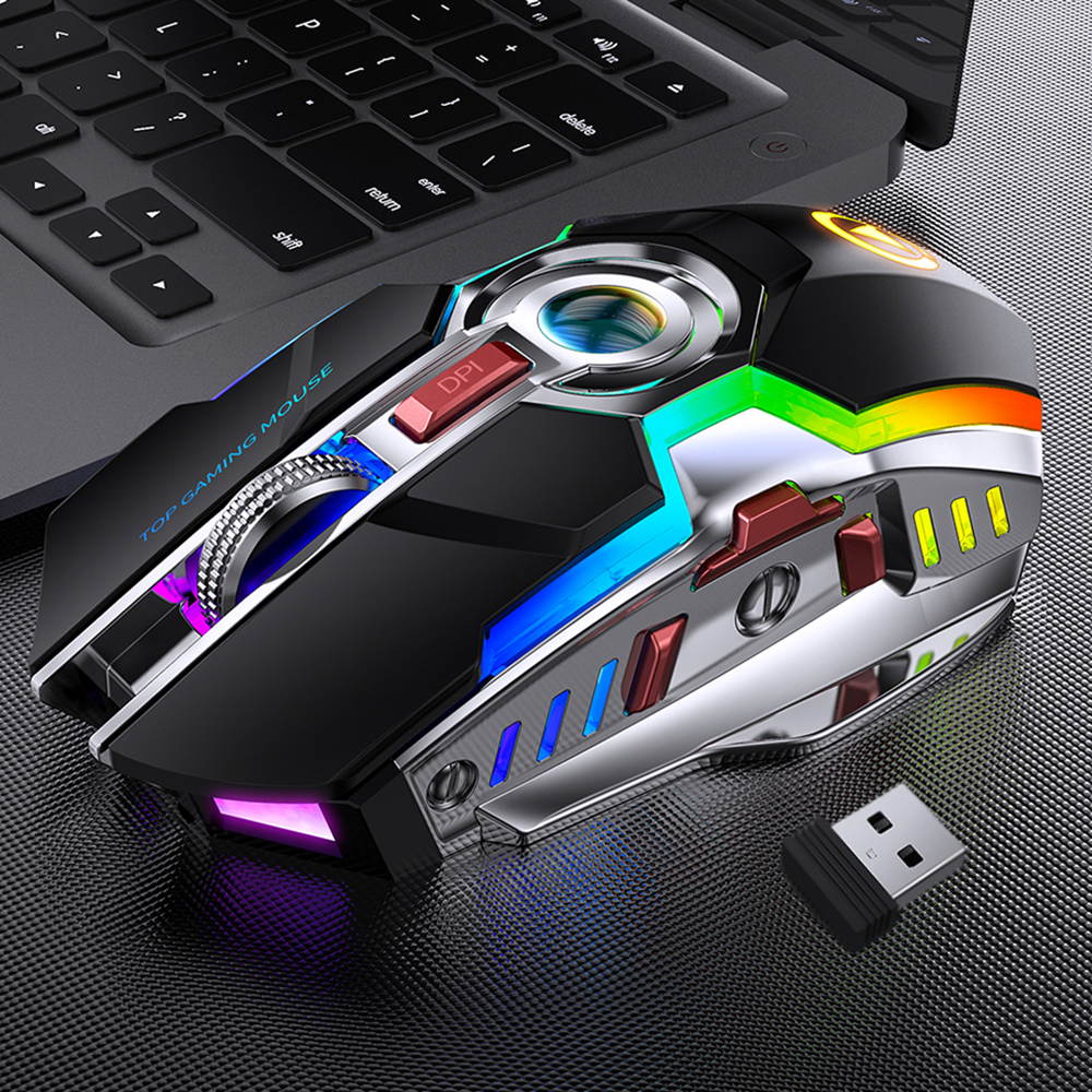 Gaming Mice Rechargeable Wireless Mouse Silent Ergonomic 7 Keys RGB Backlit 1600 DPI LED Backlit Mouse for Computer PC