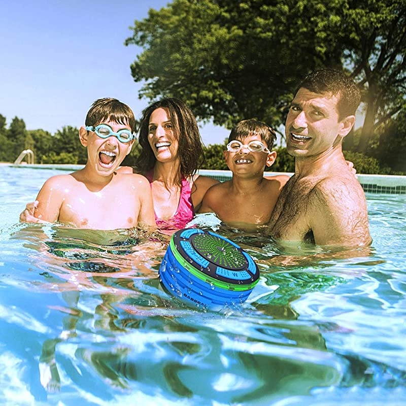 Shower Speaker Waterpoof IPX7, Portable Wireless Bluetooth Speakers with Radio, Suction Cup & LED Mood Lights, Super Bass HD Sound Perfect Pool, Beach, Bathroom, Boat, Outdoors (01.Blue)