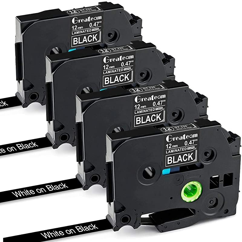 Compatible Black Label Tape Replacement for Brother PTouch TZe Black Tape 12mm 047 TZe335 White on Black Use for Brother Label Maker PTD210 PT1280 PTD400 PTD600 4Pack