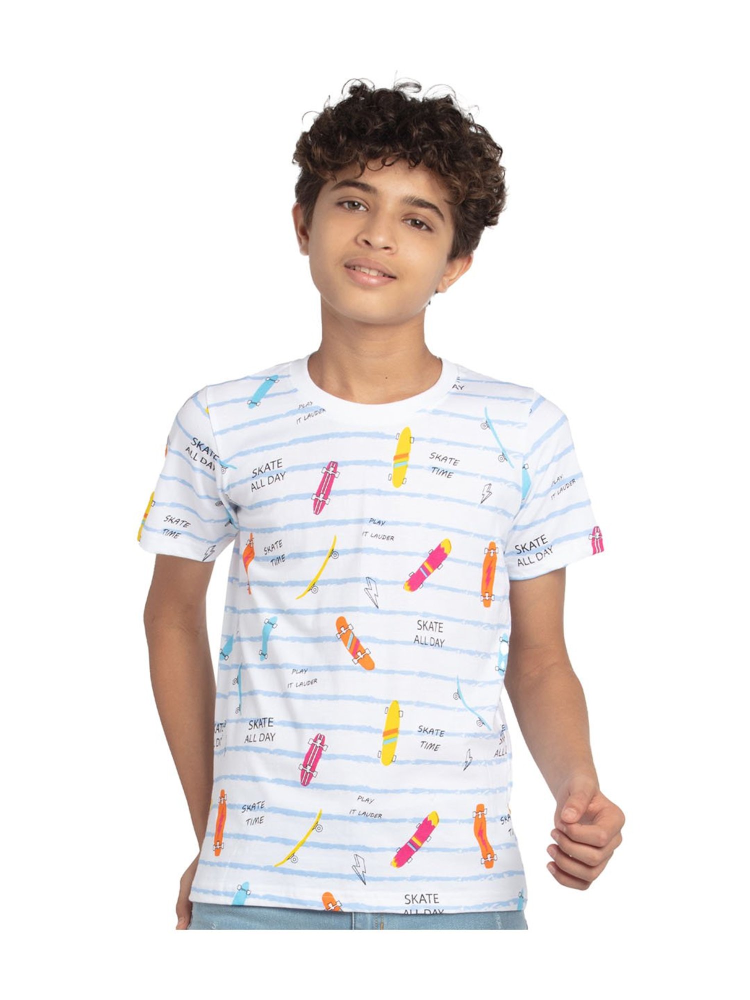 Under Fourteen Only Kids White Printed T-Shirt