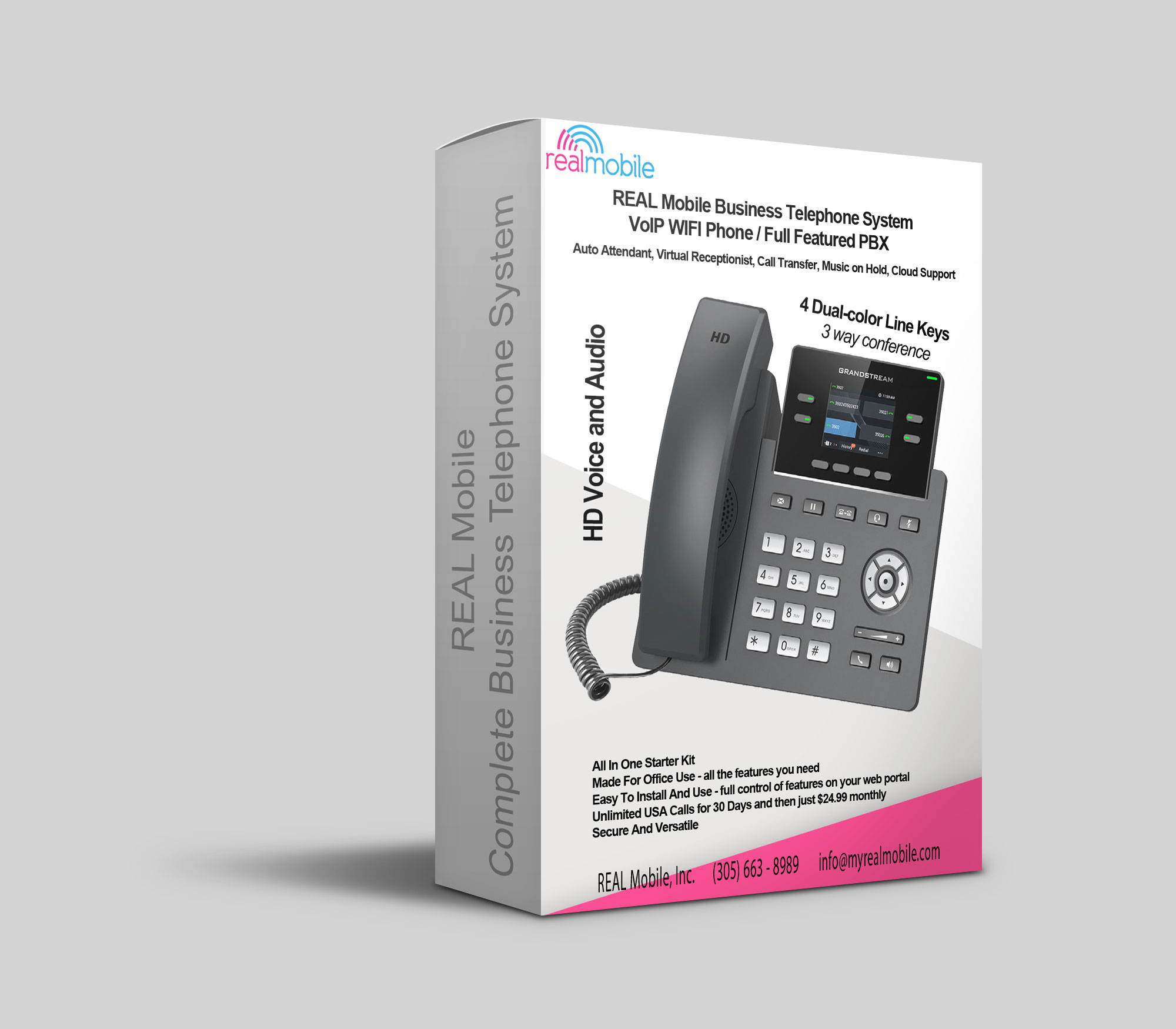 REAL Mobile Business Telephone System, PBX and VoIP Phone for Home or Office, Includes Auto Attendant, Virtual Receptionist, Call Transfer, Music on Hold, Cloud Support with WIFI telephone