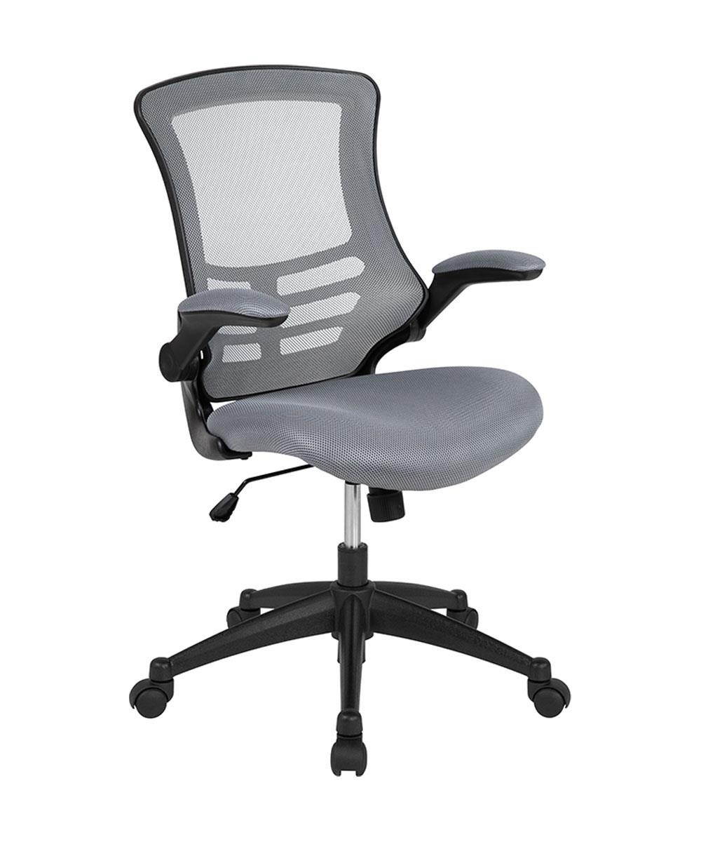 Mid-Back Dark Gray Mesh Swivel Ergonomic Task Office Chair with Flip-Up Arms