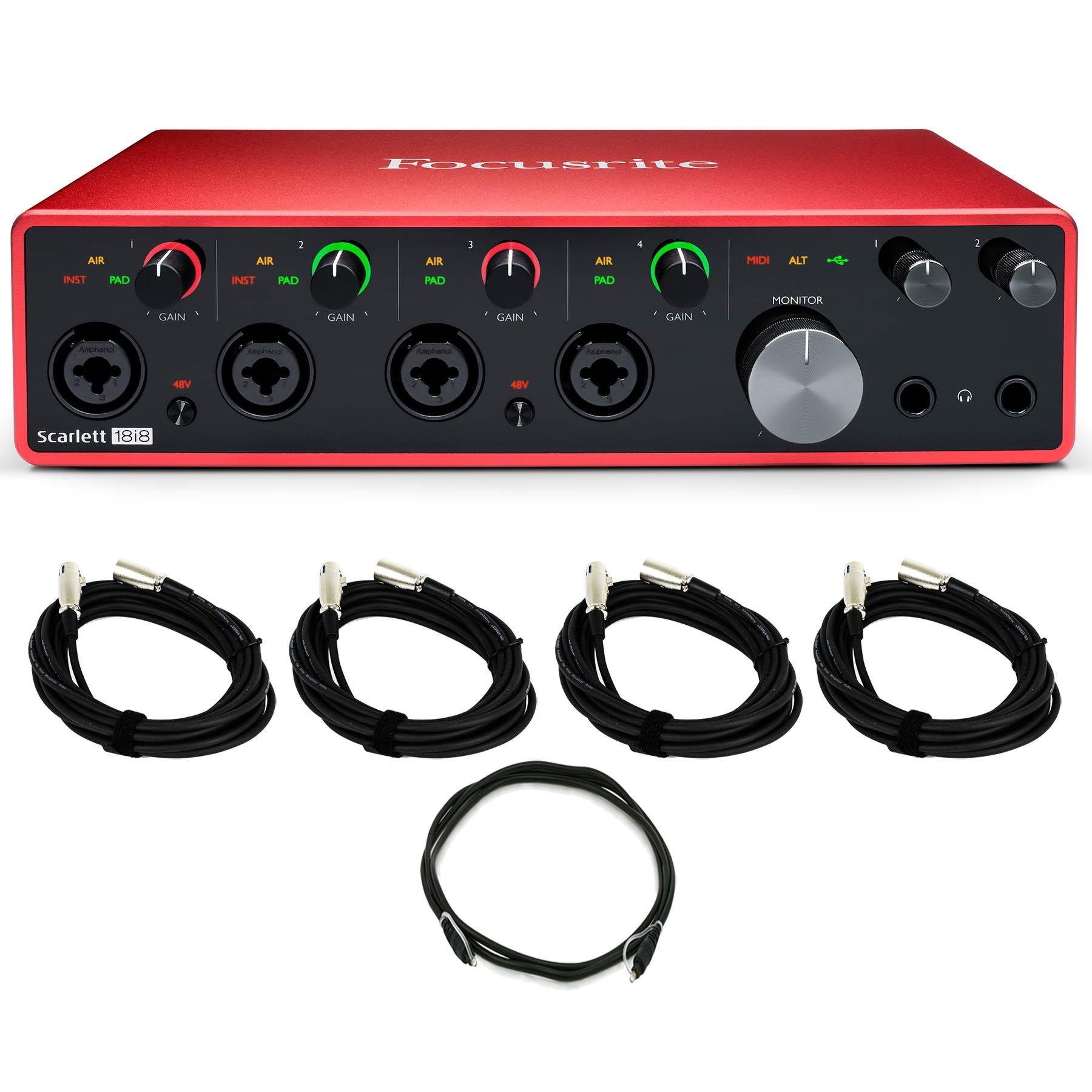Focusrite Scarlett 18i8 3rd Gen Bundle with 4 20-Foot XLR & 1 Optical Cables