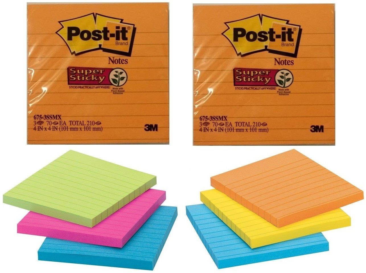 Post-it Notes, Super Sticky Pad, 4 Inches x 4 Inches, Assorted Colors, Total 420 Sheets (2 X 210 Count)