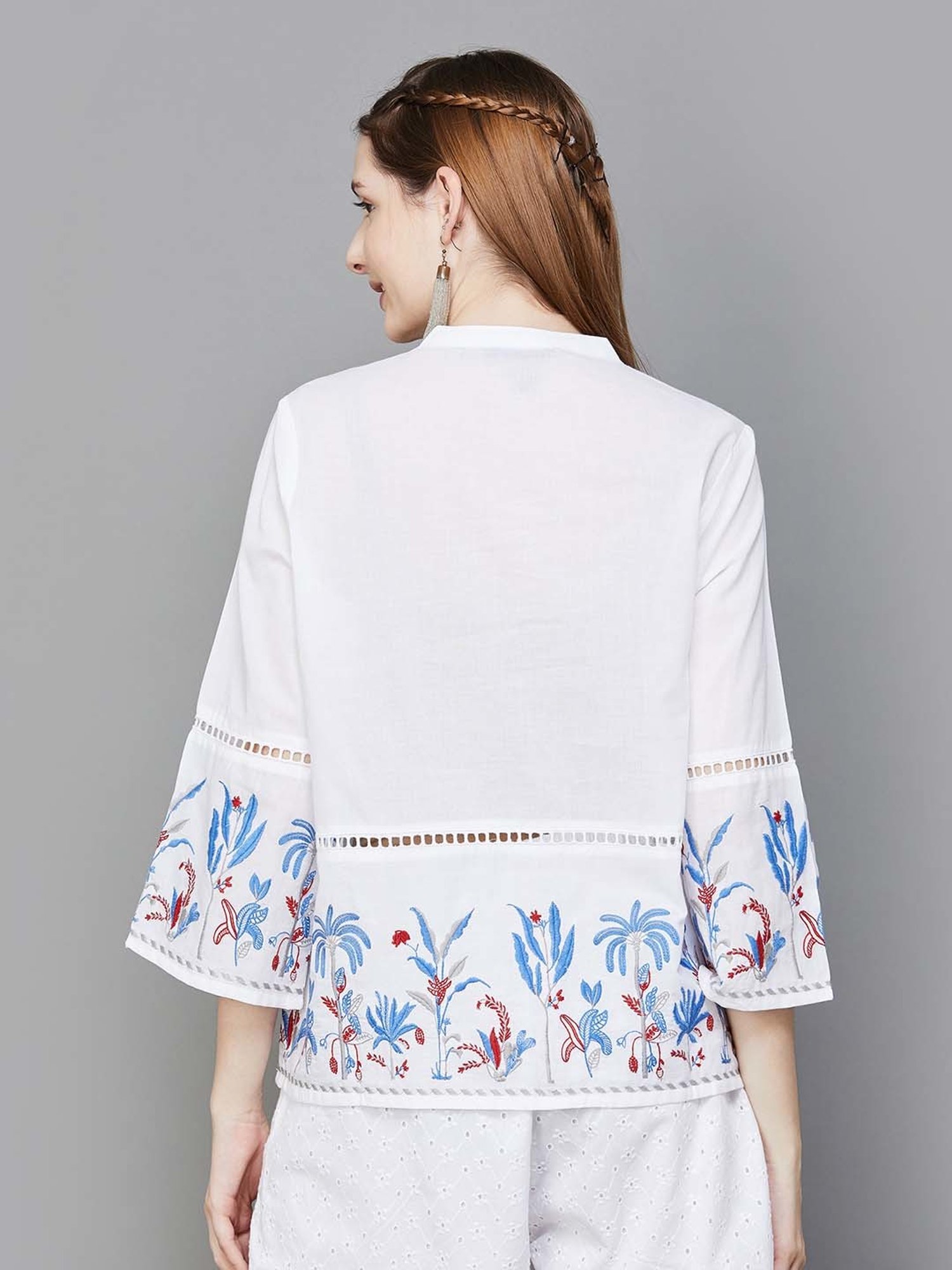 Colour Me by Melange White Cotton Embroidered Top