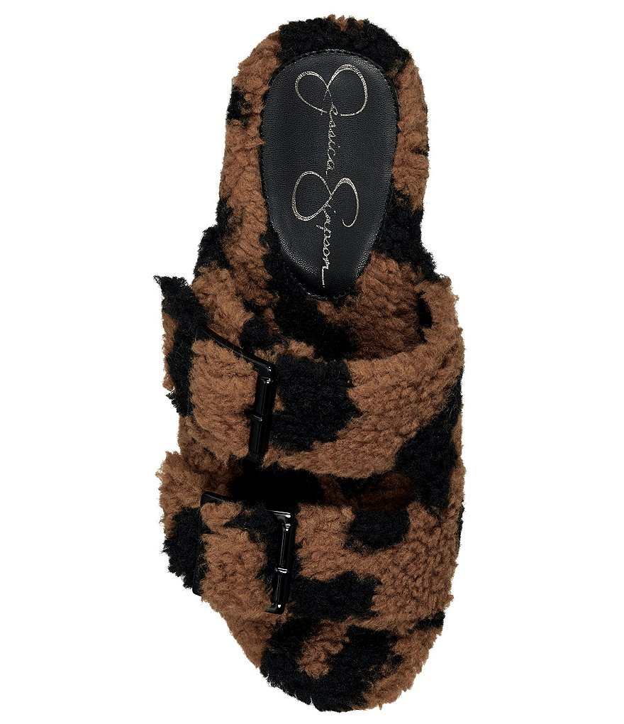 Jessica Simpson Cyriss Leopard Print Faux Shearling Buckle Wedges