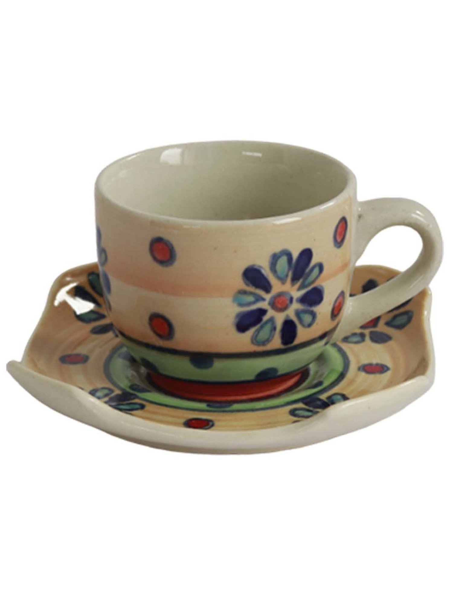India Circus Floral Blue Bone China Cup Saucer (Set of 8)