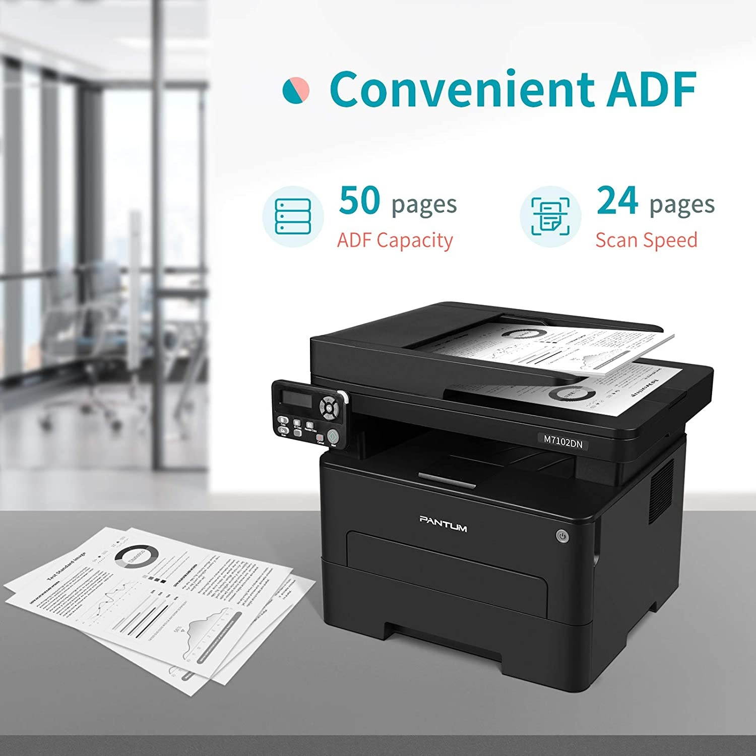 All in One Laser Printer Scanner Copier, Multifunction Black and White Printer with ADF, Auto Two Sided Printing, Built-in Ethernet, Connect with Network and USB Code Only, Pantum M7102DN