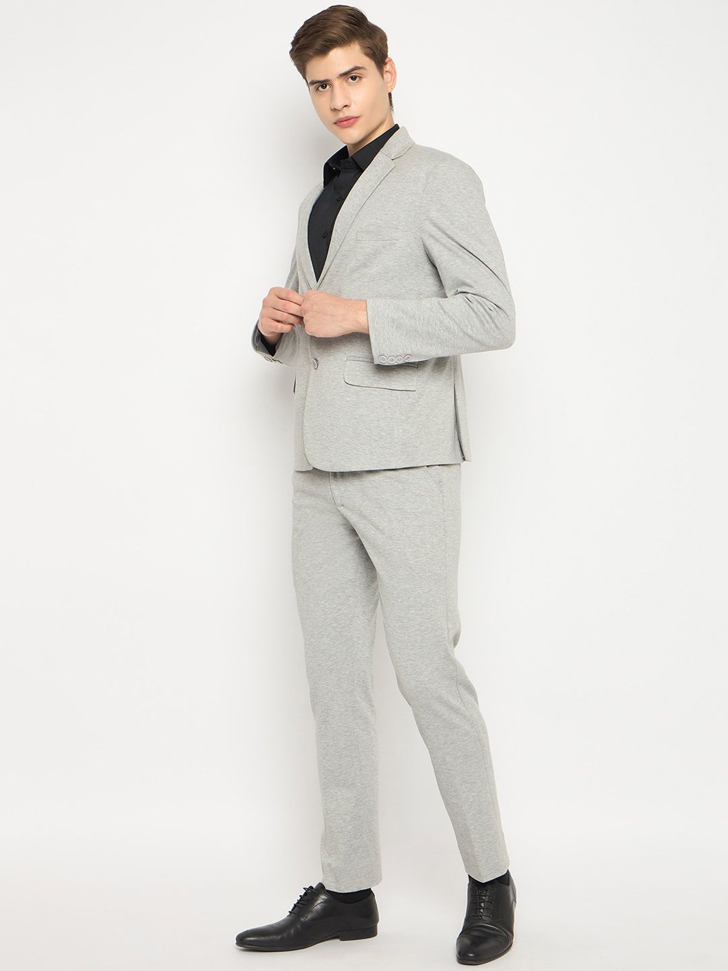 Club York Grey Melange Regular Fit Two Piece Suit