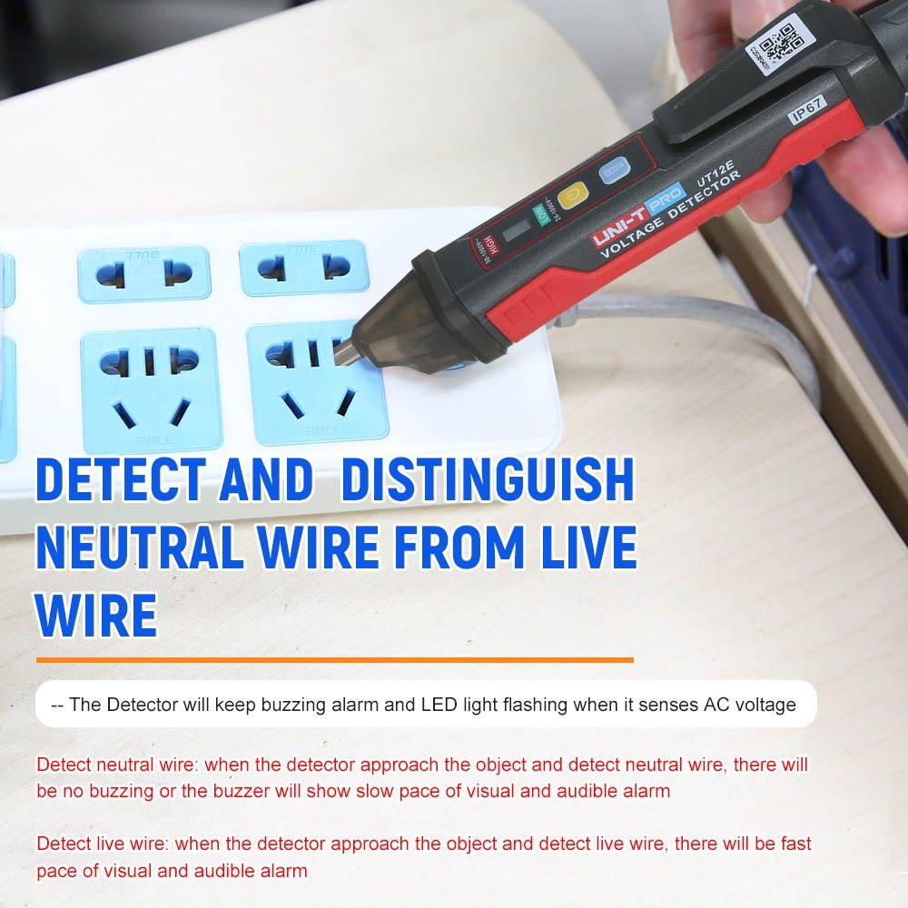 UNI-T UT12E AC Voltage Detector Meter 24V-1000V Non-Contact Portable Tester Pen Socket Volt Current Electric Test Pencil with Sound and Light Alarm and LED Flashlight Vibration