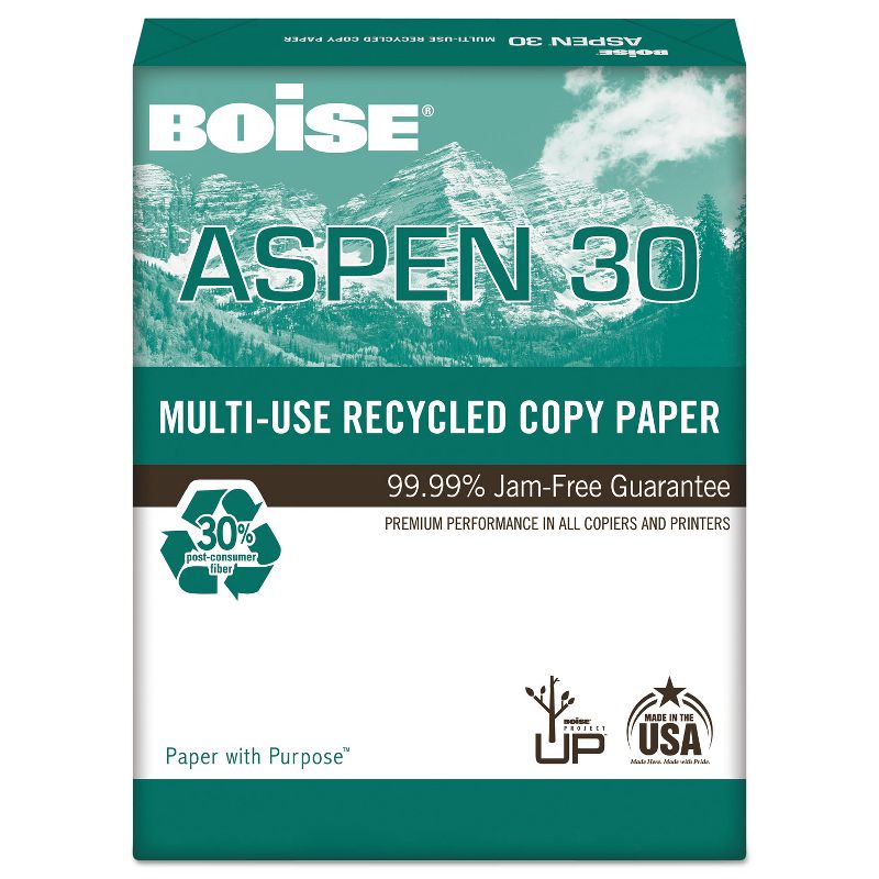 Boise ASPEN 30% Recycled Multi-Use Paper 3-Hole 92 Bright 20lb 8 1/2 x 11 White 054901P