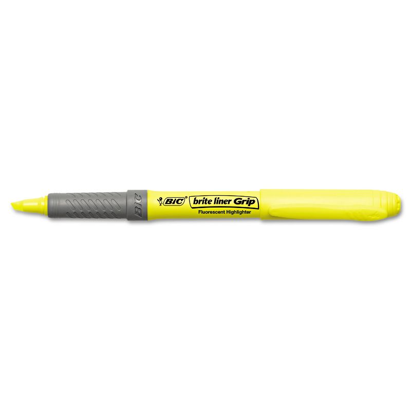 Bic Brite Liner Grip Highlighter Chisel Tip Fluorescent Yellow Ink Dozen GBL11YW