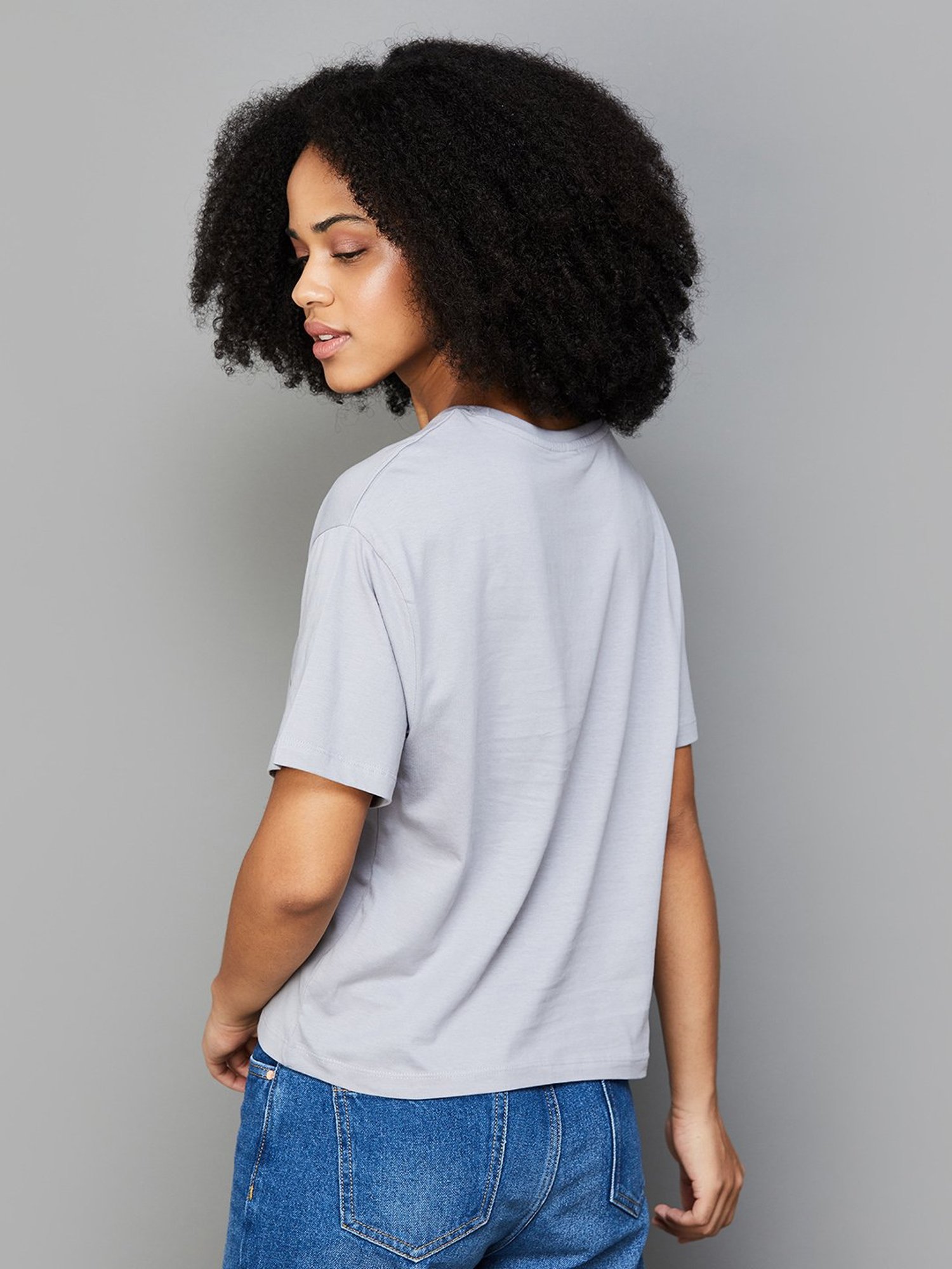 Fame Forever by Lifestyle Light Grey & Black Cotton Printed T-Shirt