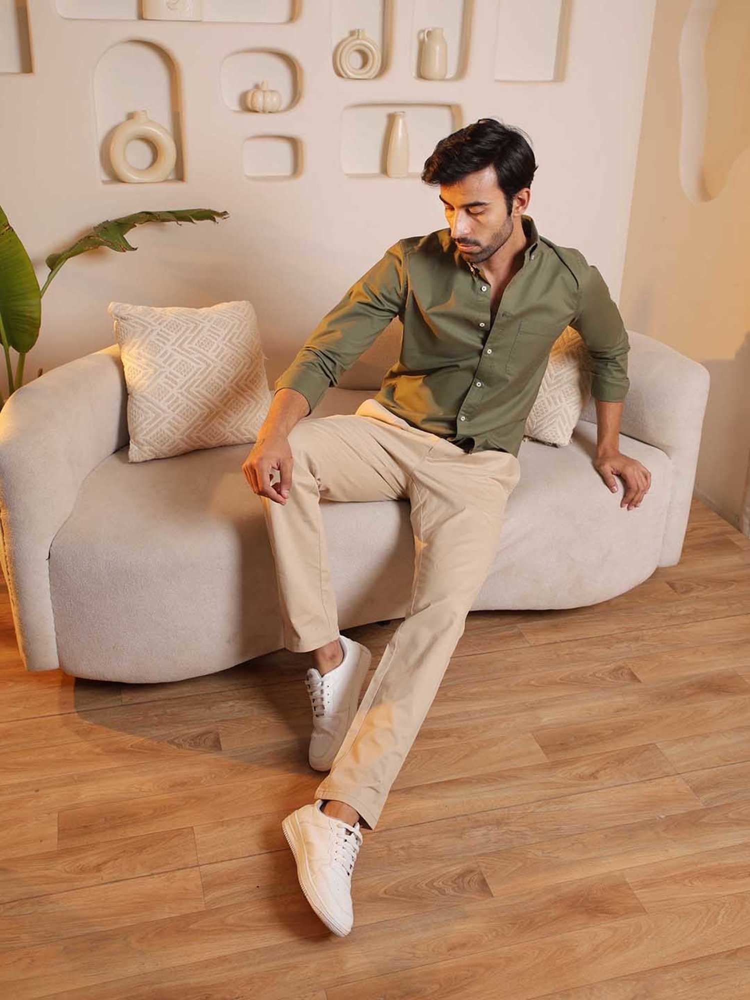 SUBTRACT Olive Regular Fit Shirt