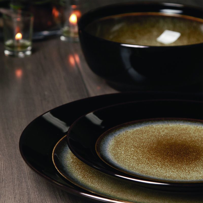 Gibson Elite Bella Galleria 16 Piece Stoneware Dinnerware Set in Taupe and Black