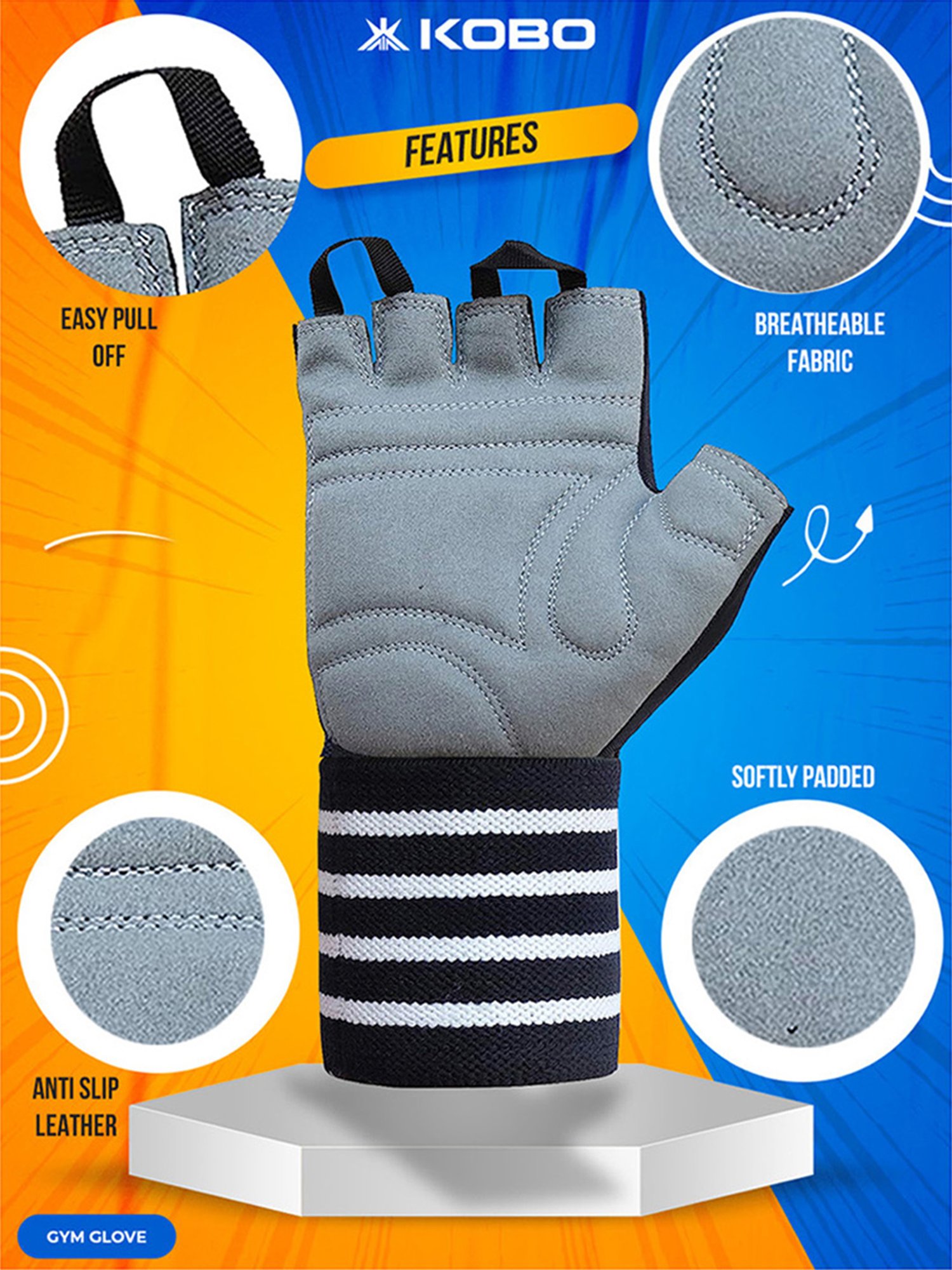 Kobo Weight Lifting Gym Gloves (Black) Size - S