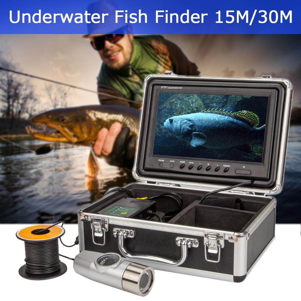 30m Dual lens 9" HD LCD Monitor Fish Finder Underwater Fishing Video Record DVR