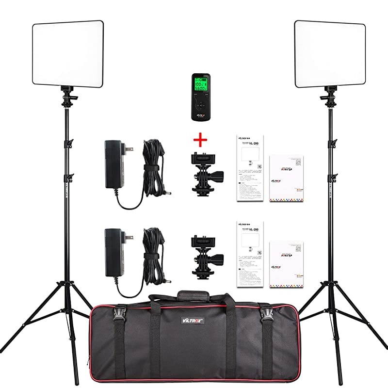 Packs LED Video Photography Lighting Kit, Panel Studio Lights with Stand, VL-00T Bi-Color Dimmable Photo Lighting for YouTube Video Shooting, Wireless Remote, AC Adapter, Carry Bag (Included)