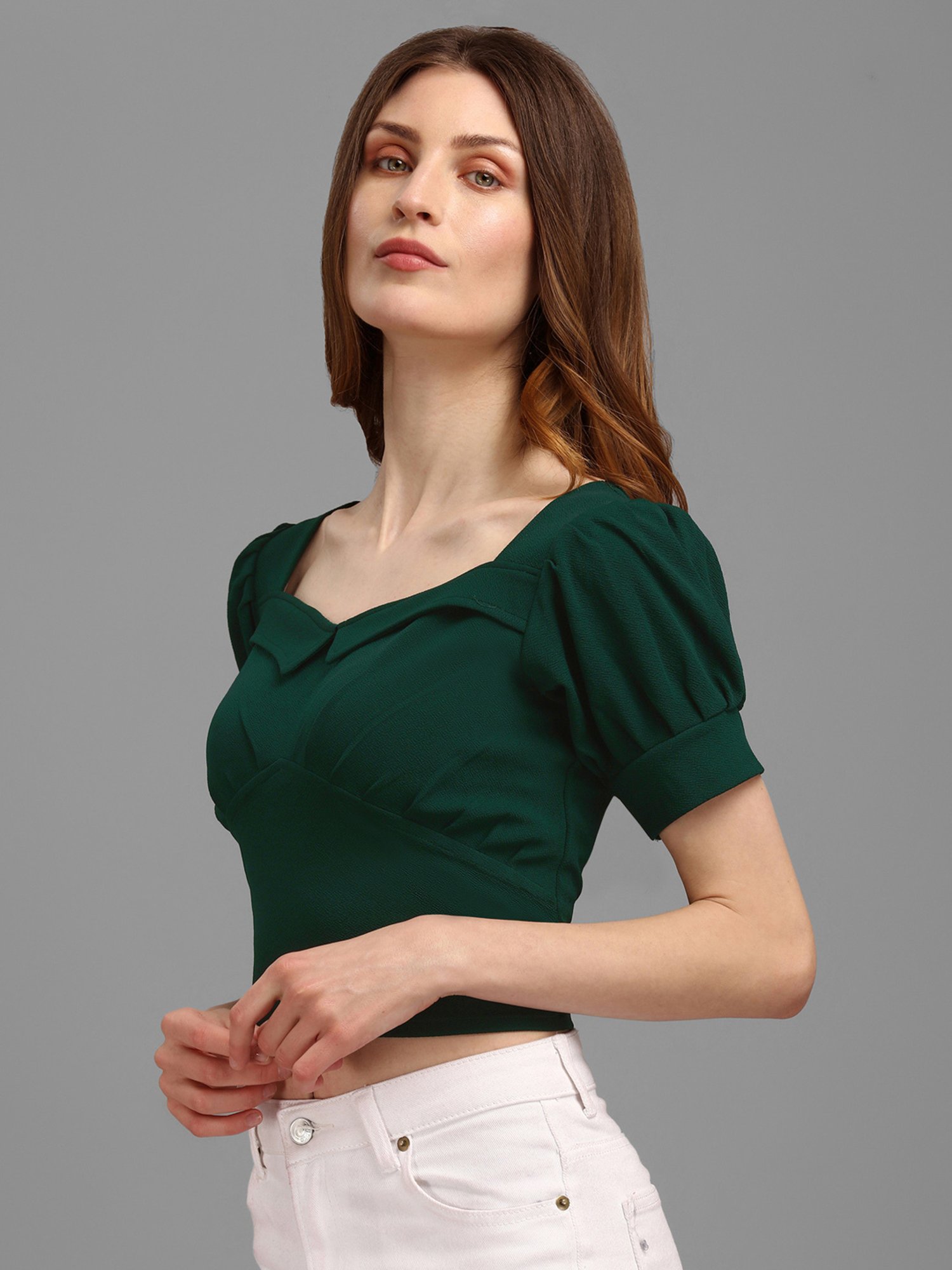PURVAJA Green Regular Fit Crop Top