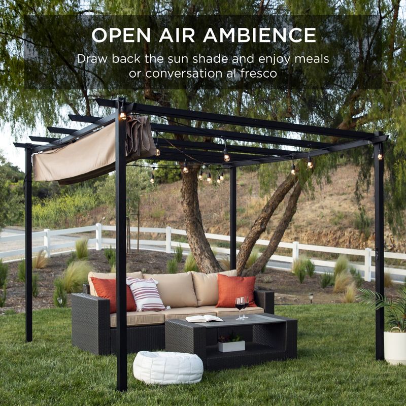 Best Choice Products 10x10ft Weather-Resistant Pergola, Patio Shelter w/ Retractable Sun Shade Canopy, Steel Frame