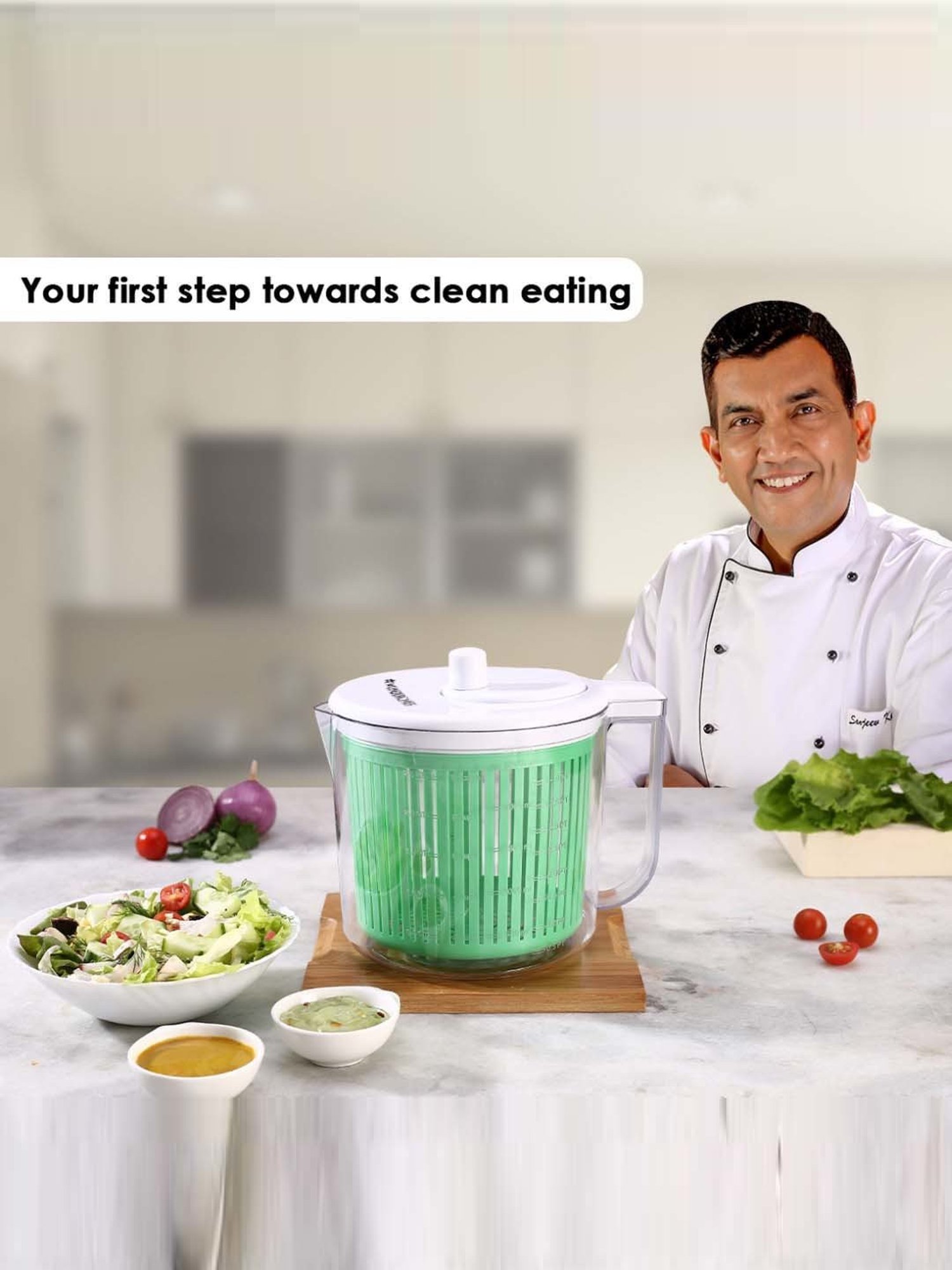 Wonderchef Green & White Vegetable Cleaner and Salad Spinner