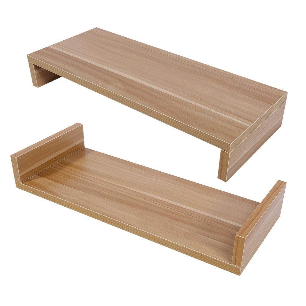 Monitor Shelf,Wooden Monitor Stand Monitor Riser Desktop for LED Computer Organizer TV Display (Wooden Color)