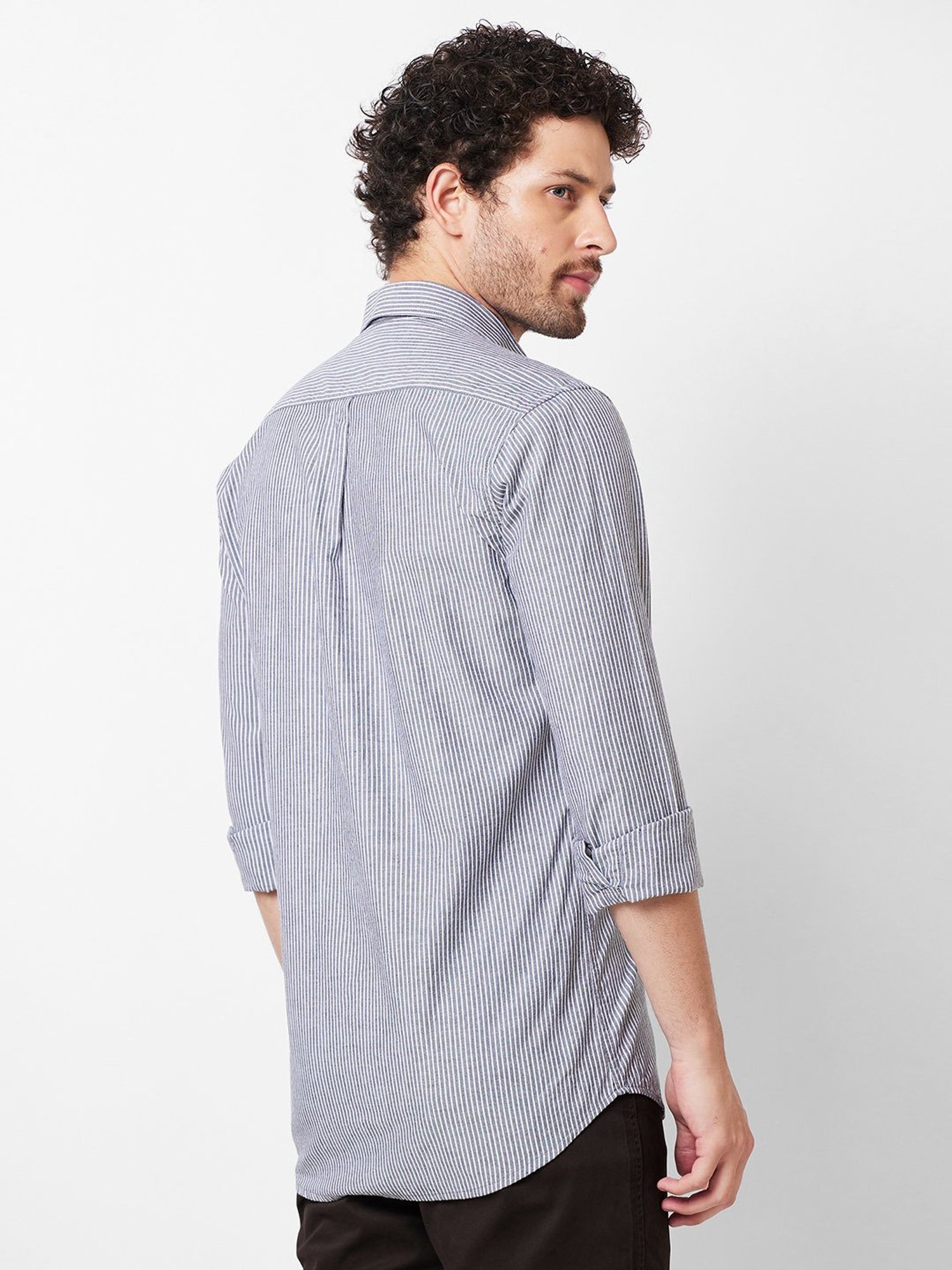 Kenneth Cole New York Grey Slim Fit Striped Shirt