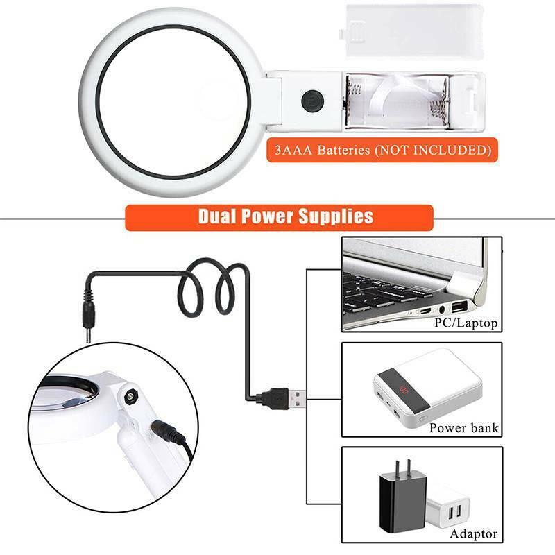 Magnifying Glass with 8 LED Lights Portable Illuminated Handsfree Magnifier 5X 10X Dual Magnification Lens for Reading Books, Jewlery, Coins, Craft & Hobbies