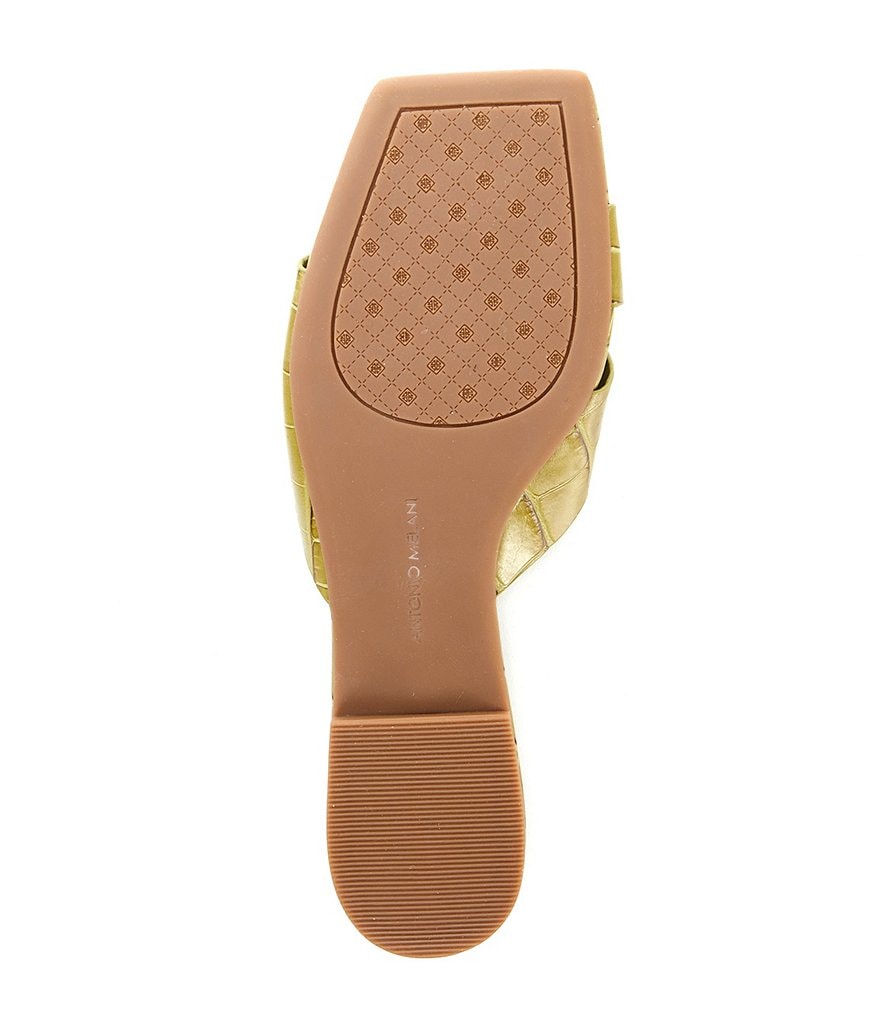 Antonio Melani Lev Croco Printed Leather Thong Square Toe Flat Sandals