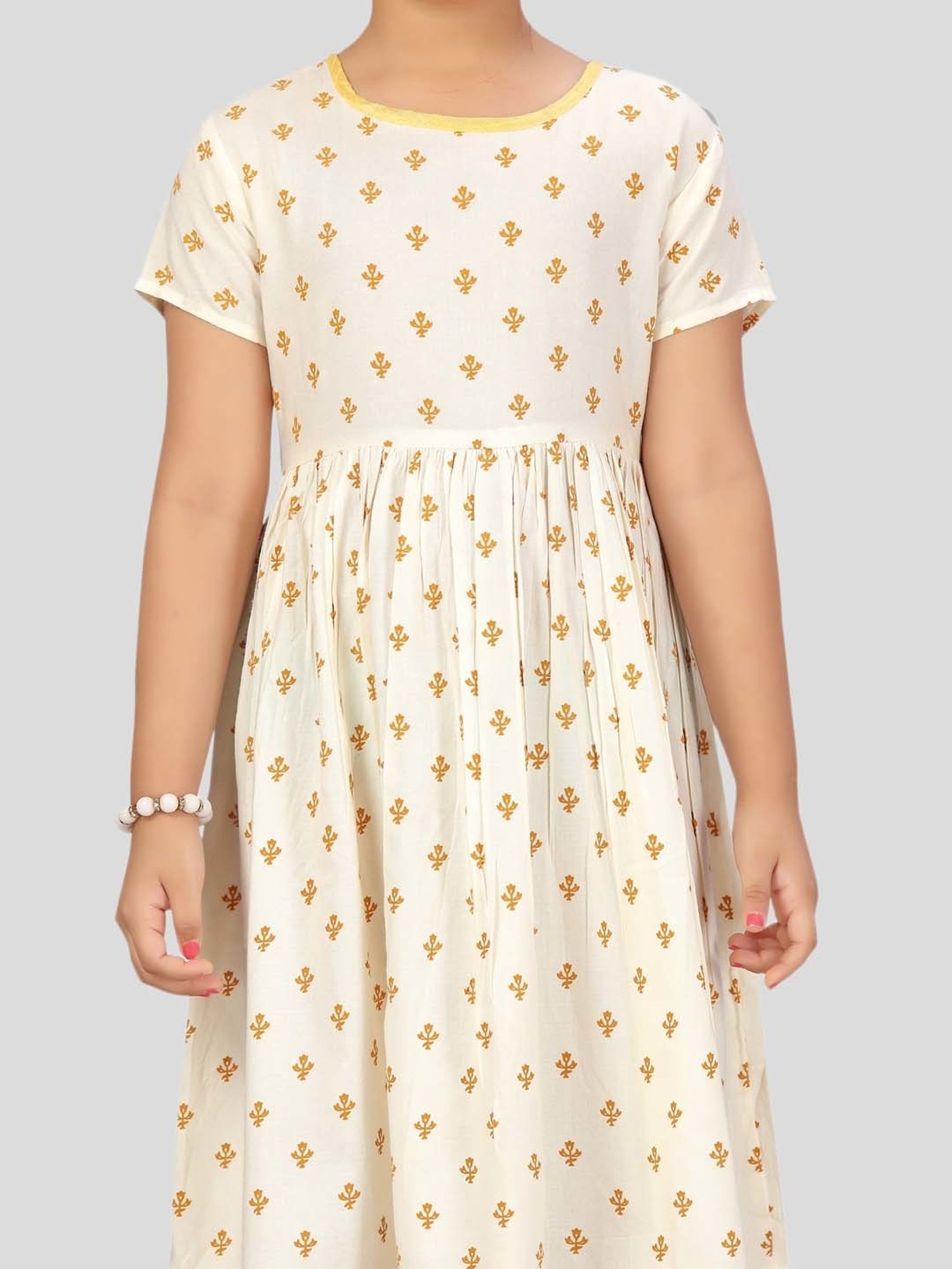Aarika Kids White & Yellow Printed Frock Dress